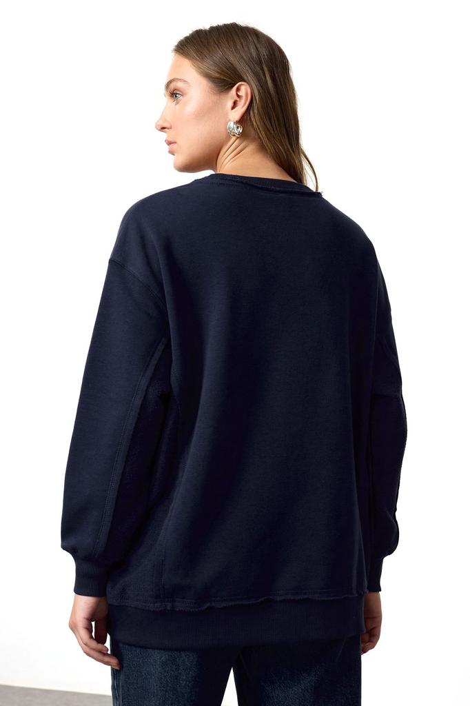 Женская модная стильная толстовка темно-синего цвета с толстой флисовой подкладкой, широкий вязаный свитшот большого размера