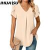 Summer Simple V-neck Petal-sleeve Shirt for Women Blouse