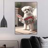 Funny Bathroom Maltese Dog Toilet Looking Magazine Wall Art, HD Canvas Print Poster, Home, Kids Bathroom, Room Decor