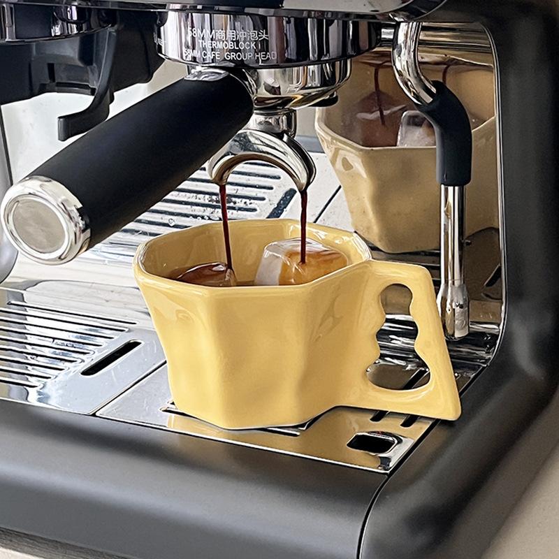 Hand Pinched Irregular Ceramic Mug Square Handle Water Cup Coffee Milk Cup Style Interesting Mug Coffee Cup Ornament