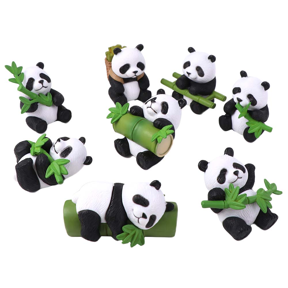 8pcs Cartoon Miniature Panda Figurines Resin Animal Statues Micro Landscapes Panda Ornament  Desktop