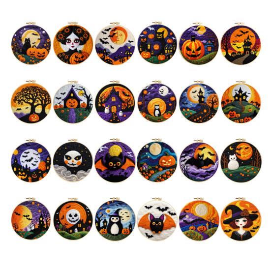 Halloween Needle Felting Kit Beginner Felt Craft Set DIY Felt Painting with Faux Wool Needle Frame Stamped Fabric for Adults Handcraft Lovers