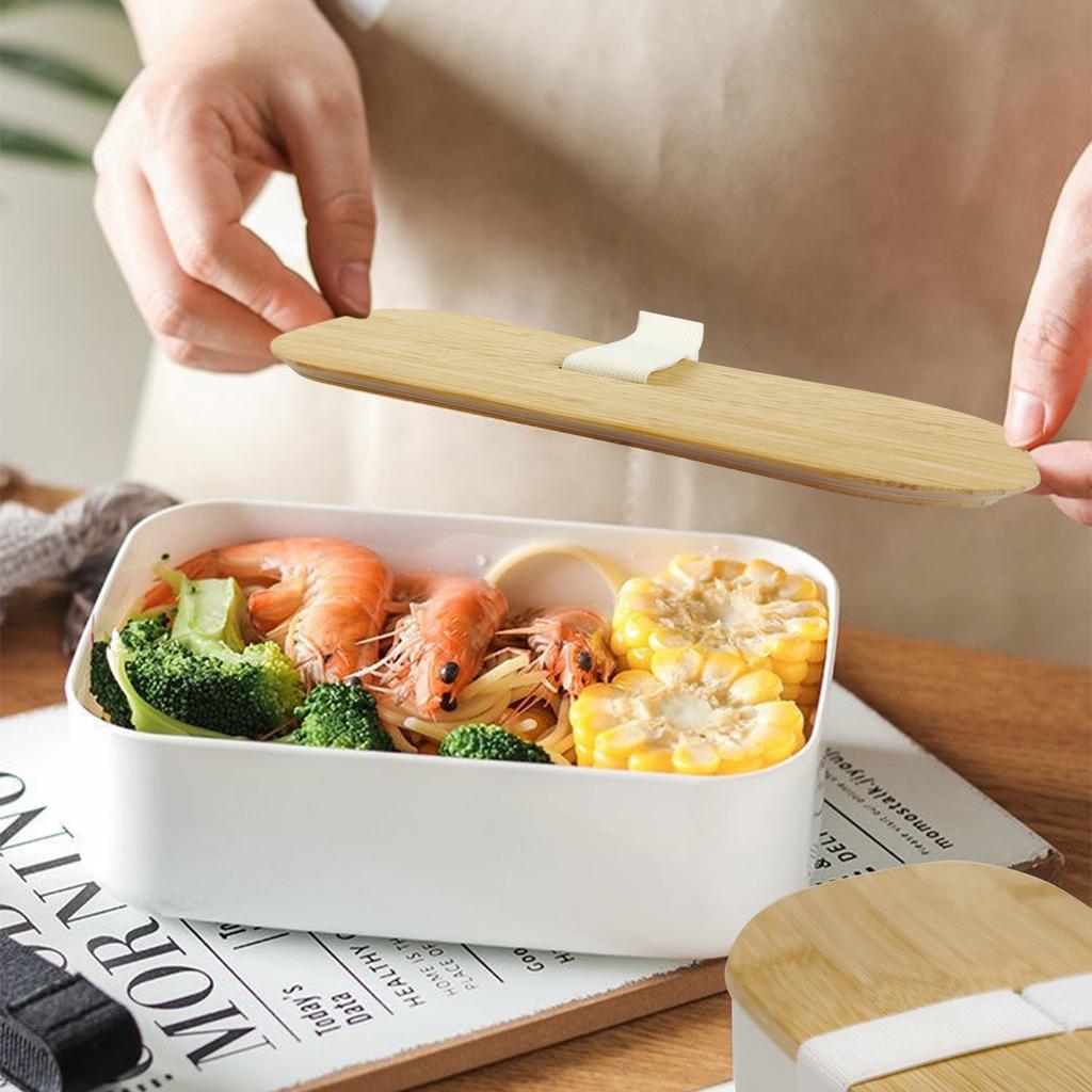 Eco-Friendly Oval Bamboo Fiber Lunch Box with Bamboo Lid, Degradable Bento Box for Office Workers, Reusable Food Storage Container