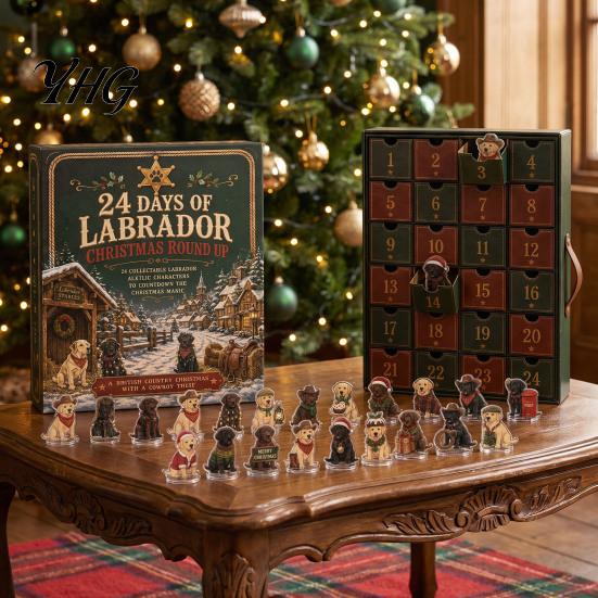 Collectible Dog Figurines Advent Calendar, 24-Day Christmas Countdown Acrylic Ornament Set with Holiday Decoration Mini Figures, Tree Hanging