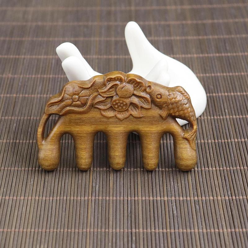 Natural Wooden Wide Tooth Mini Handle Comb Meridian Massage Anti-static Head Five Claw Massager Promote Blood Circulation