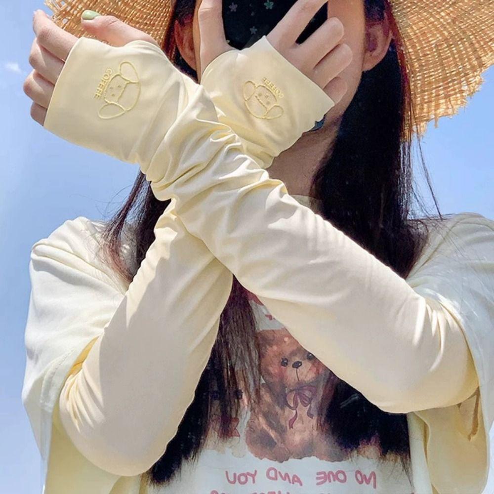 Cute Elastic Long Ice Silk Sleeves Cartoon Animals Thin Sunscreen Arm Covers Anti-UV Ice Sleeves Cycling Gloves Summer