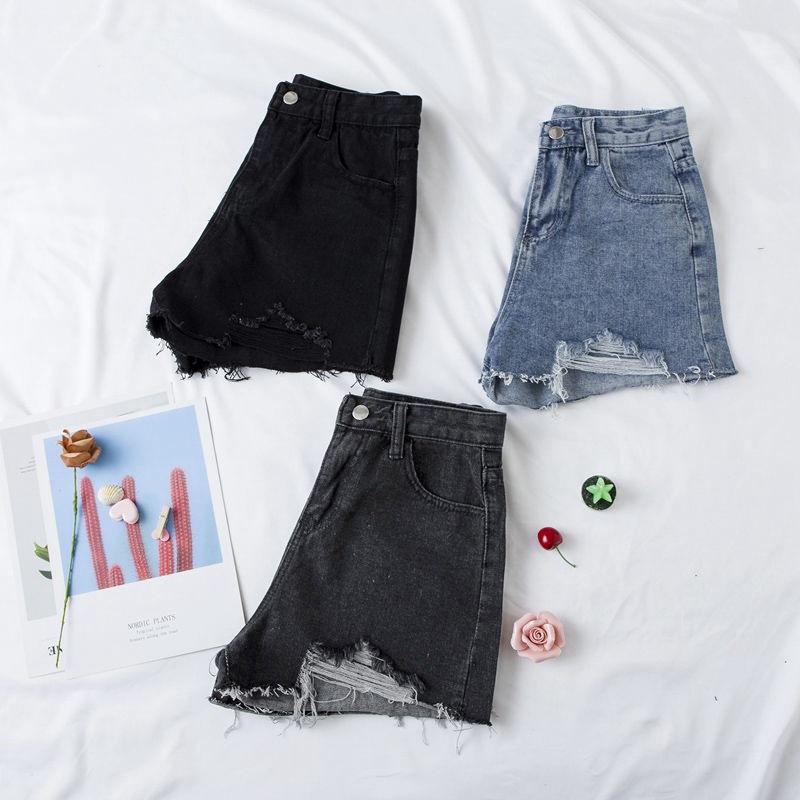 Брюки модные универсальные женские с дырками, черные, серые, с высокой талией, свободные, тонкие, трапециевидные, широкие брюки, необработанные края, летние джинсовые шорты, индивидуальность