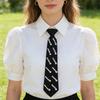 Elegant Preppy Style Women Pearl Tie Bead Long Necktie Versatile Academic College Shirt Necktie Uniform Accessories