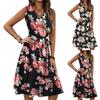 Женское весенне-летнее повседневное платье миди с V-образным вырезом без рукавов и цветочным принтом на талии