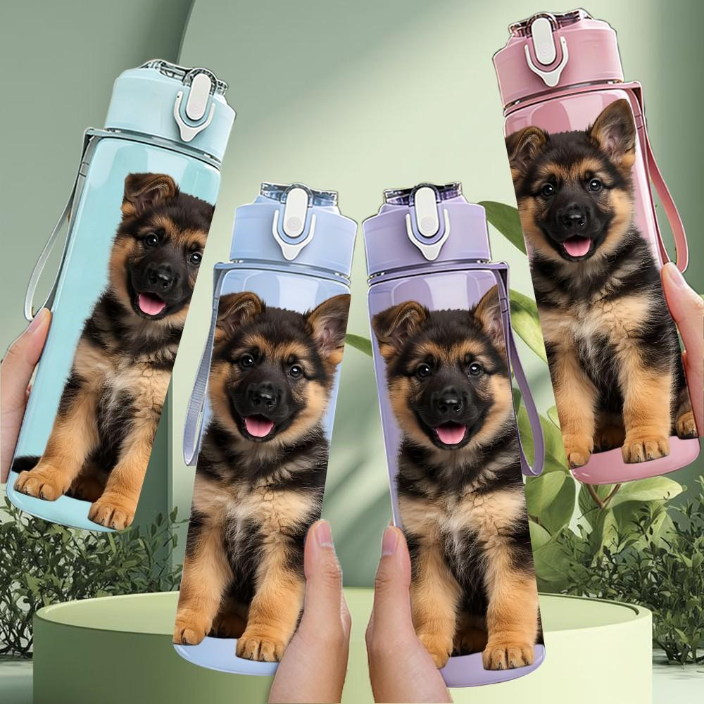 1PC German Shepherd Dog 750ml Color Plastic Sports Water Bottle Leakproof Flip Straw Lid Suitable for Sports Office Home Use