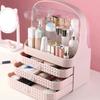 Fashion Portable Makeup Organizer Jewelry Storage Box Makeup Brush Lipstick Holder Desktop Drawer Dustproof Cosmetic Storage Box
