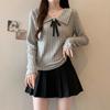 Tie Sweet Doll Collar Bow Tie Sweater, Spring, Autumn and Winter Skinny Cover Up Meat with Long Sleeve Tops, Knitted Inner Ladies Tops