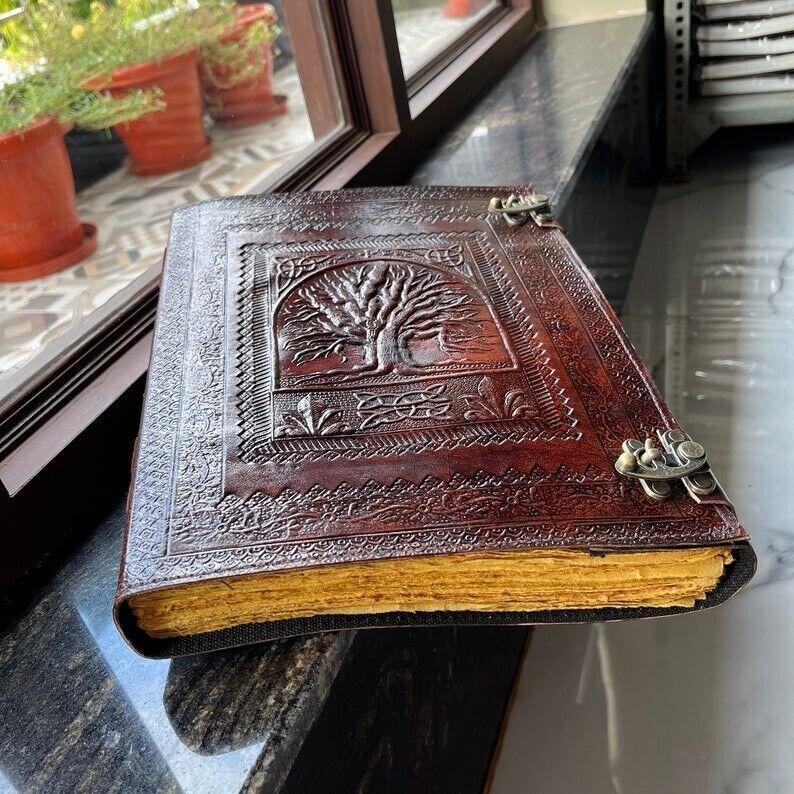 Блокнот Древо жизни, кожаный журнал, гримуар, подарок для него на Рождество. Все страницы 200 / 400 / 600 доступны в винтажном исполнении.