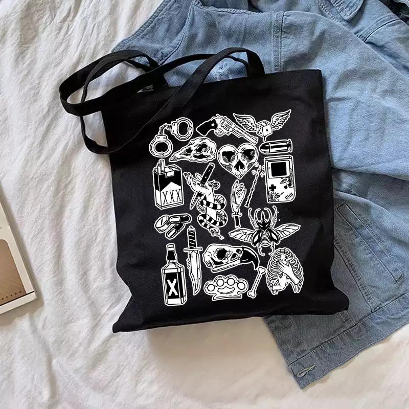 Harajuku винтажная холщовая сумка с забавным мультяшным аниме-принтом Ulzzang Shopper женская сумка на плечо Kawaii сумка большой вместимости Y2K Bag