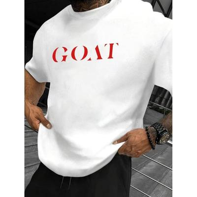 Футболка с надписью GOAT красного цвета, мягкая, дышащая и устойчивая к выцветанию, классического кроя для повседневной носки.