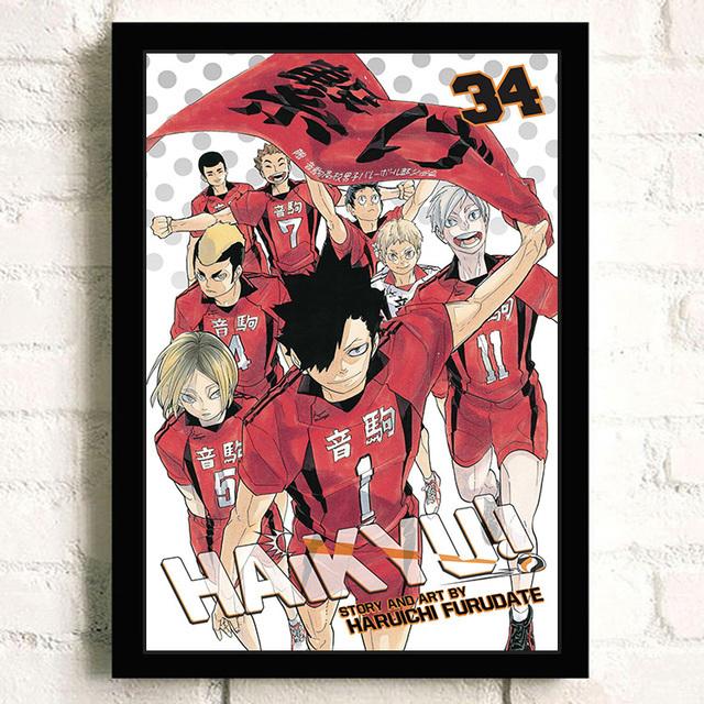 Каркас из цельного дерева, японское аниме Haikyuu! Волейбольная настенная живопись на холсте, плакаты на скандинавскую тему и печатные изображения, современное украшение для гостиной и дома
