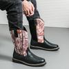 Fashion Men Knight Boots Black Brown Tall Work Boots European and American Style Leaf Graffiti Western Cowboy Motorcycle Boots Size 38-4