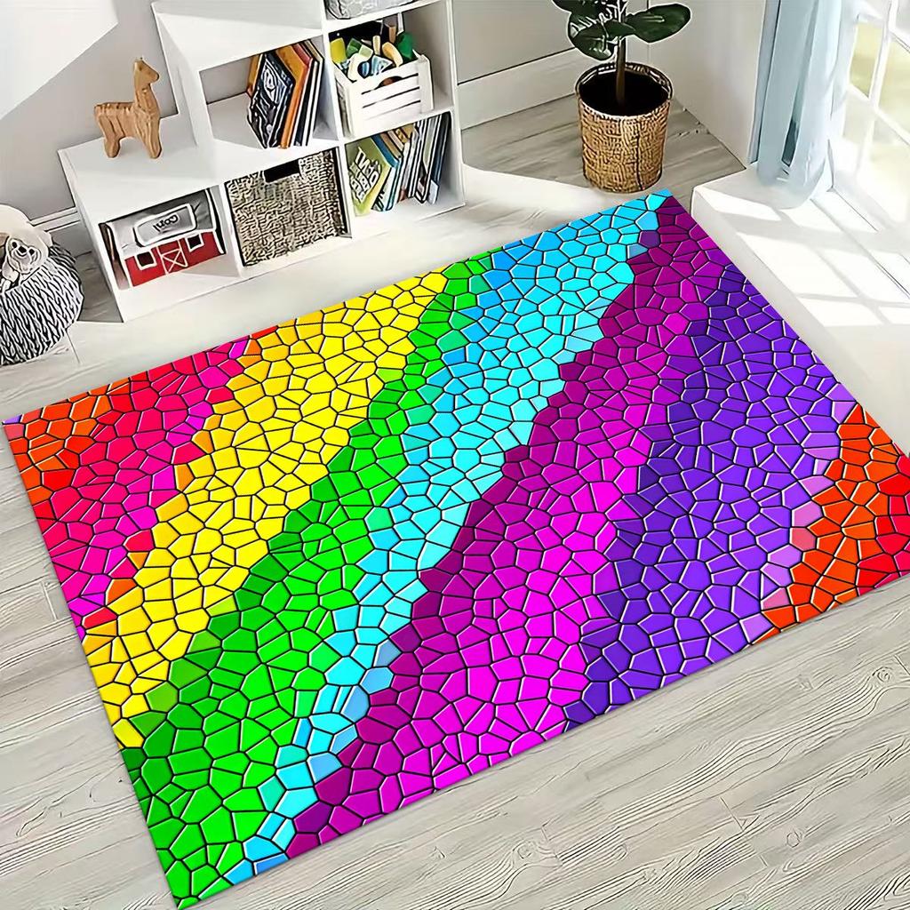 Colorful Rainbow Clouds Dream Sky Cartoon Rug for Bedroom Living Room Sofa Home Doormat Decor, Large Kid Play Non-slip Floor Mat