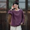 Women Vintage T-Shirts Button Patchwork Pockets Autumn Long Sleeve Cloths Solid Color T-Shirts