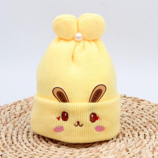 0-6 Месяцев Вязаная Шапка Ушки Кролика Вышивка Лицо Плиссированный Верх Декор Имитацией Жемчуга Эластичная Защита Ушей Более Плотная Осень Зима