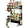 Magnetic Refrigerator Side Rack Magnetic Spice Rack Black W30 X D11 X H37cm Seasoning Stocker Kitchen Paper Holder Mesh Basket Style Storage Rack