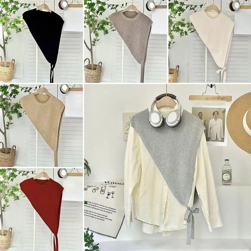 Fashion Women's Knitted Shawl Niche Design Vest Skew Triangle Shawl Crossbody Shawl for Blouse