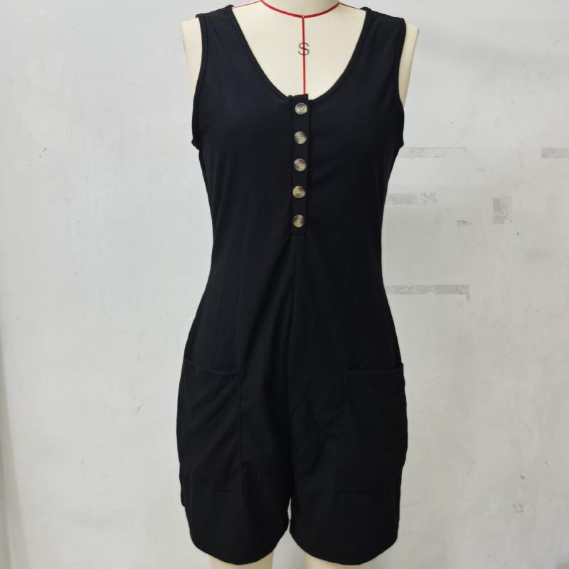 Women's Jumpsuit Casual Fashion Solid Color Jumpsuit Button Pocket Jumpsuit
