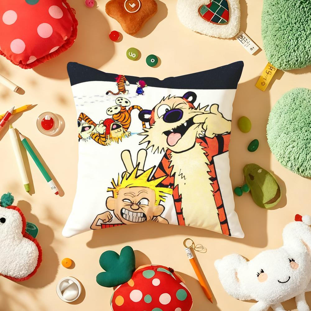 Comic CCalvin and HHobbes Cushion Cover Plush Fabric Soft DoubleSided Printed Sofa Warm Winter Home Gift Pillow Cover