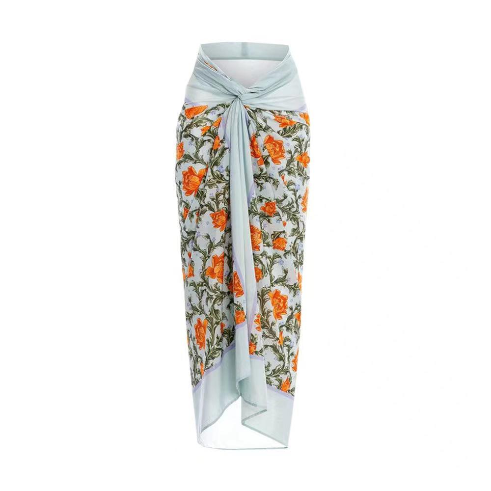 Модный цветочный комплект бикини 2024 и пляжное платье для защиты от солнца