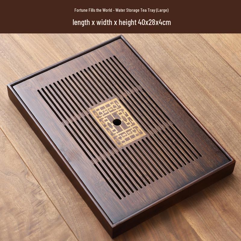 Бамбуковый чайный поднос с резервуаром для воды - Простой прямоугольный дизайн для чайных наборов