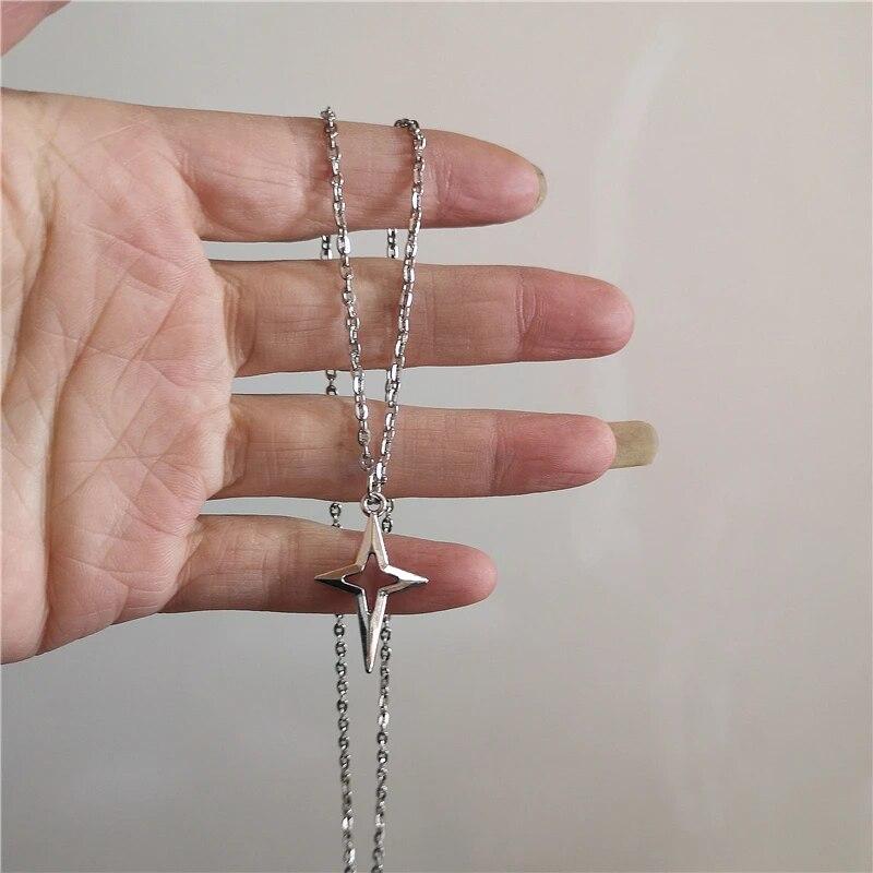 Kpop винтажное ожерелье в стиле панк серебряного цвета со звездой, ожерелье из бисера для мужчин и женщин, уличный хип-хоп, эстетические ювелирные изделия в стиле гранж, аксессуары Y2K