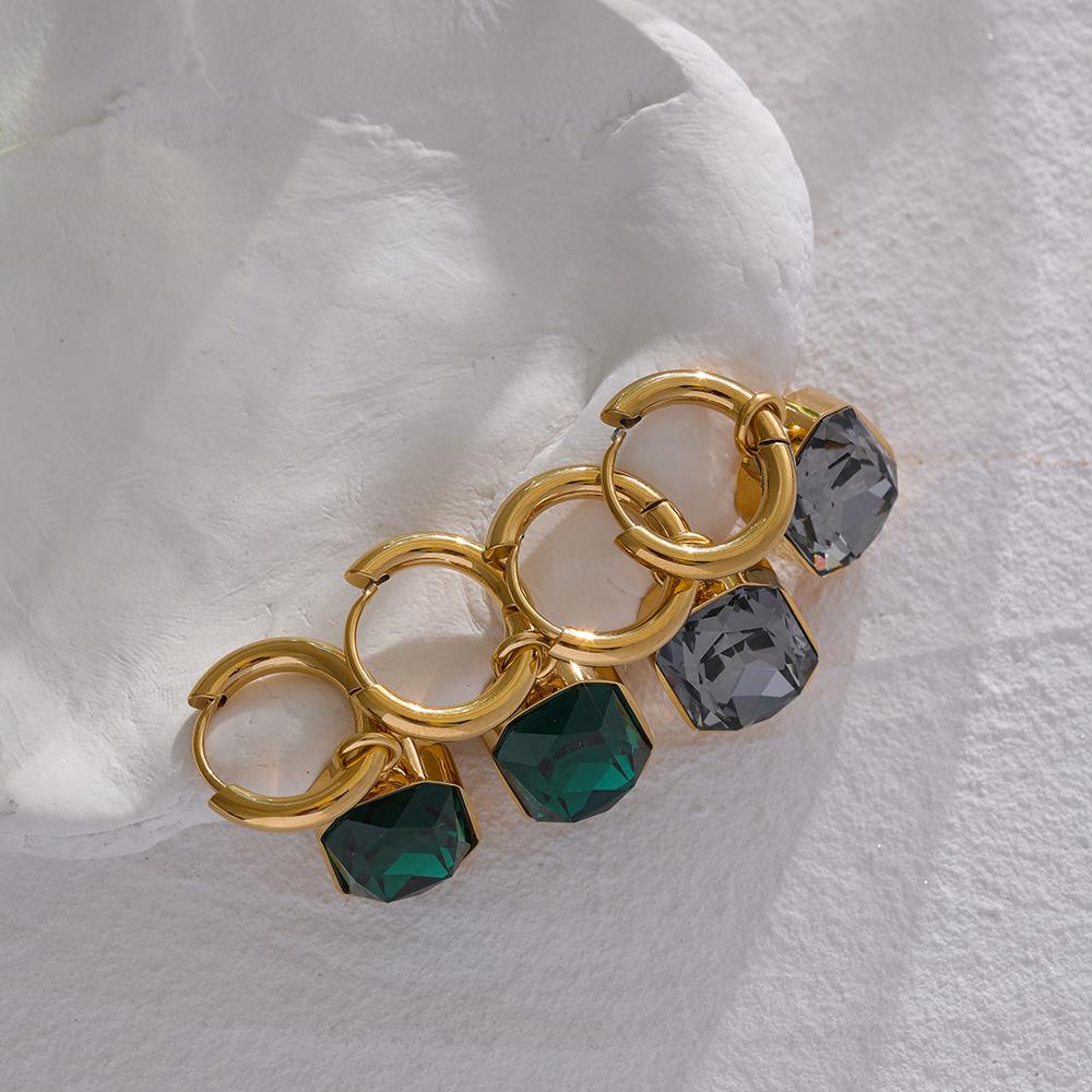 Eetit Stainless Steel Cubic Zirconia Drop Dangle Charms Trendy Earrings Green Square Geometric Earring Jewelry