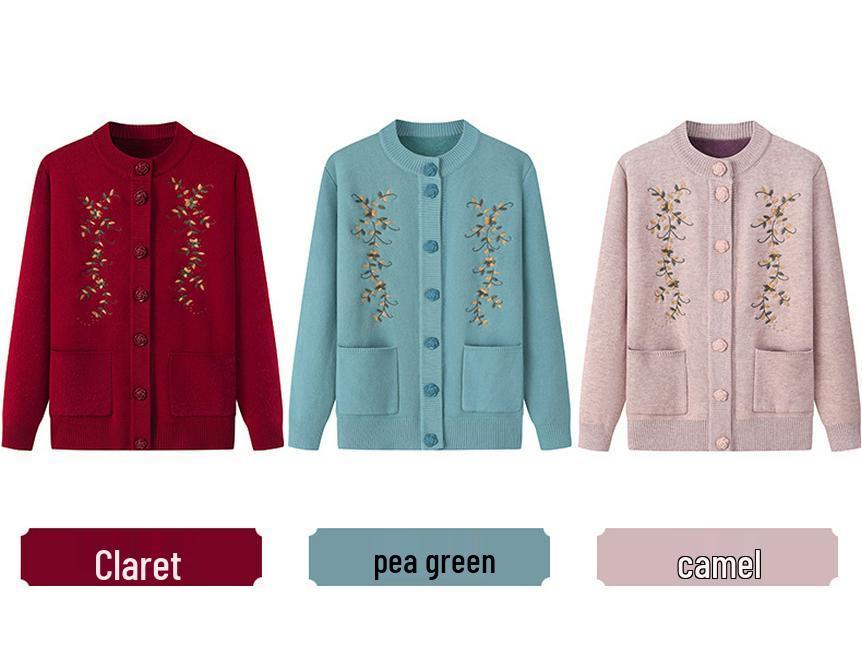 Женский кардиган с плюшевой подкладкой - Весенне-осенний вязаный свитер для женщин среднего и пожилого возраста