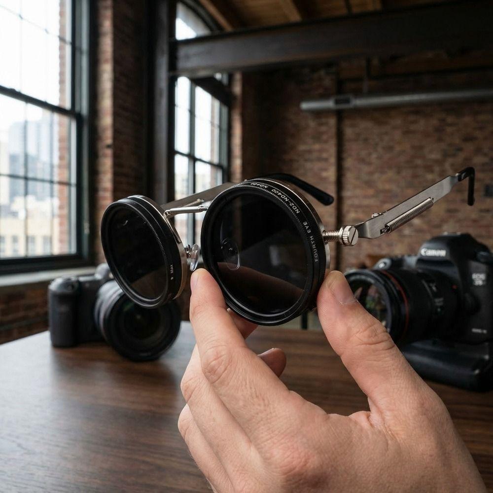 Manual Rotating Fishing Sunglasses Round Frame ND Filter Sunglasses  Driving