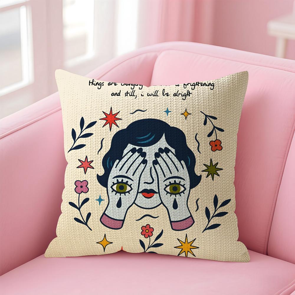 Cute Animal Cushion Cover Natural Linen Pillow Case DoubleSided Print Decorative Sofa Pillowcase Home Decor Gift