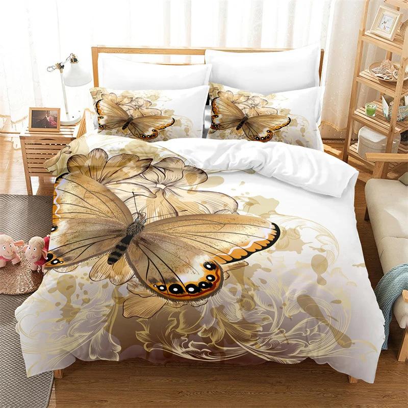 Butterfly pattern bedding set 3D digital printing fashion design decoration king size set three-piece set