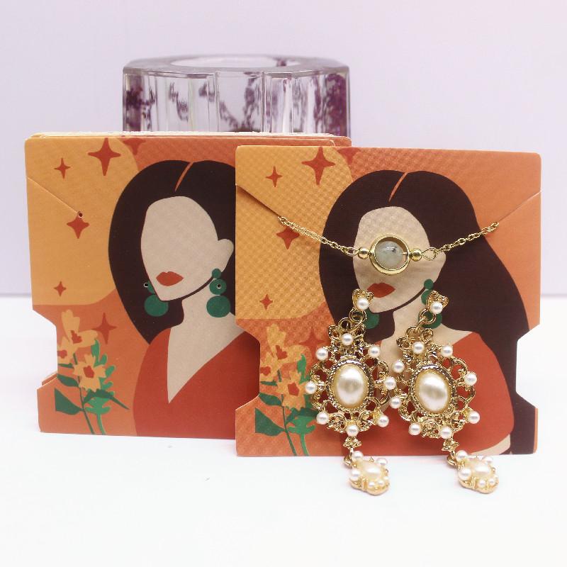 50 шт. 7,4x7,4 см белая бумажная карточка с принтом в виде девушки/кактуса, винтажный узор, серьги, ожерелье, ободок для волос, упаковка для ювелирных изделий