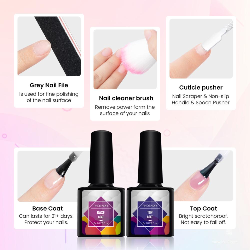 PHOENIXY Набор гелей для ногтей с сушкой ногтей Светодиодная УФ-лампа Сушилка для набора лака для ногтей Долговечная цветная полуперманентная основа для замачивания УФ-светодиодный набор для дизайна ногтей DIY
