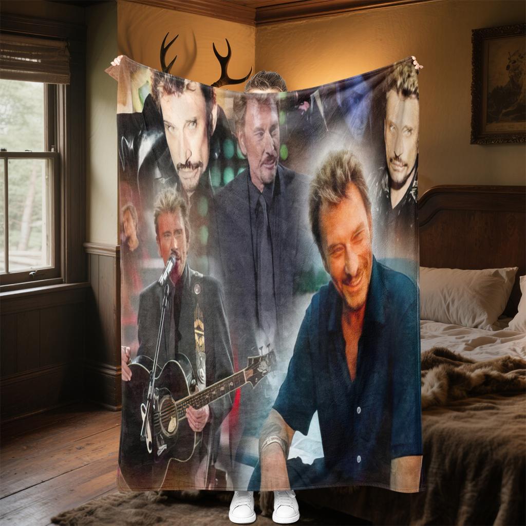 1pc Johnny Hallyday Collage Art Poster blanket, al season lightweigh Poster blanket home office outdoor nap multifunc Poster blanketional blanket
