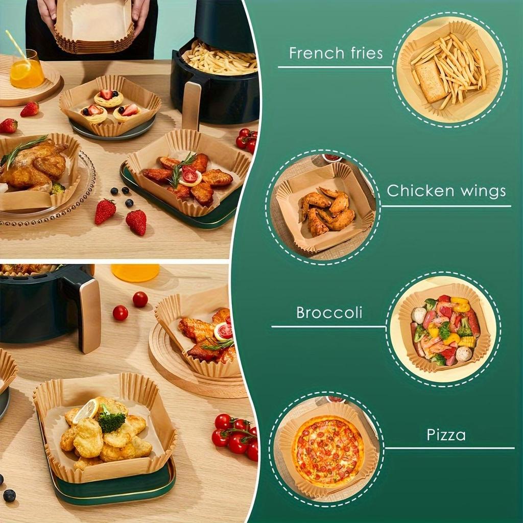 20/50 ШТ. Одноразовые бумажные вкладыши для аэрофритюрницы Квадратные бумажные вкладыши Маслостойкие, Водонепроницаемые, Бумага для выпечки для выпекания, запекания, микроволновой печи