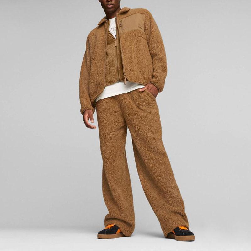 Puma Classics Sherpa Jacket Solid Color Lapel Zipper Imitation Lamb Wool Coat Unisex Jacket Chocolate 626323-93