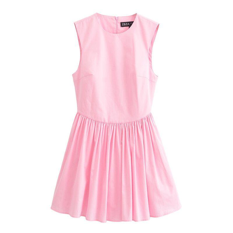 Fashion Style 2024 Autumn New Women's Clothing Pink Loose Sleeveless Short Waist-Tight Dress 8424250