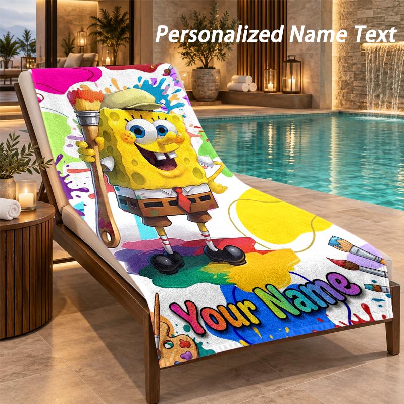 SpongeBob Custom Name Beach Towel Large Soft Towel for Indoor Bathroom Outdoor Beach