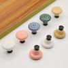 Ceramic Cabinet Drawer Door Knob Cupboard Wardrobe Embossed Round Pull Handle with 25mm Screw