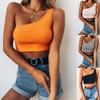 Women's Summer Solid Color Low Cut Top Sleeveless Navel Single Shoulder Halter Tank Top