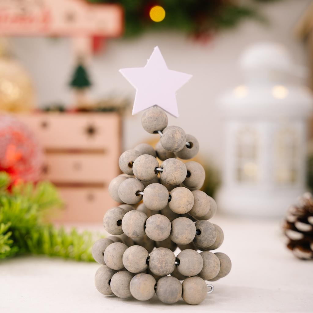 Christmas Tree Wooden Bead Tabletop Decoration Gift Creative Wood Desktop Ornament for Home/Office Holiday Decor