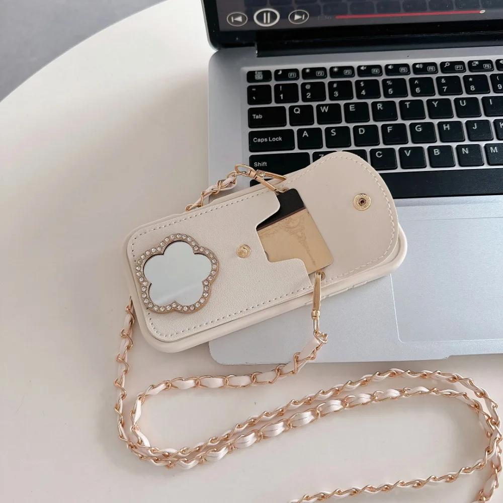 Кожаный чехол-кошелек с зеркалом и держателем для карт для iPhone 16 Pro Max 15 14 Plus 13 12 11 XS XR X 7 8, защитный чехол