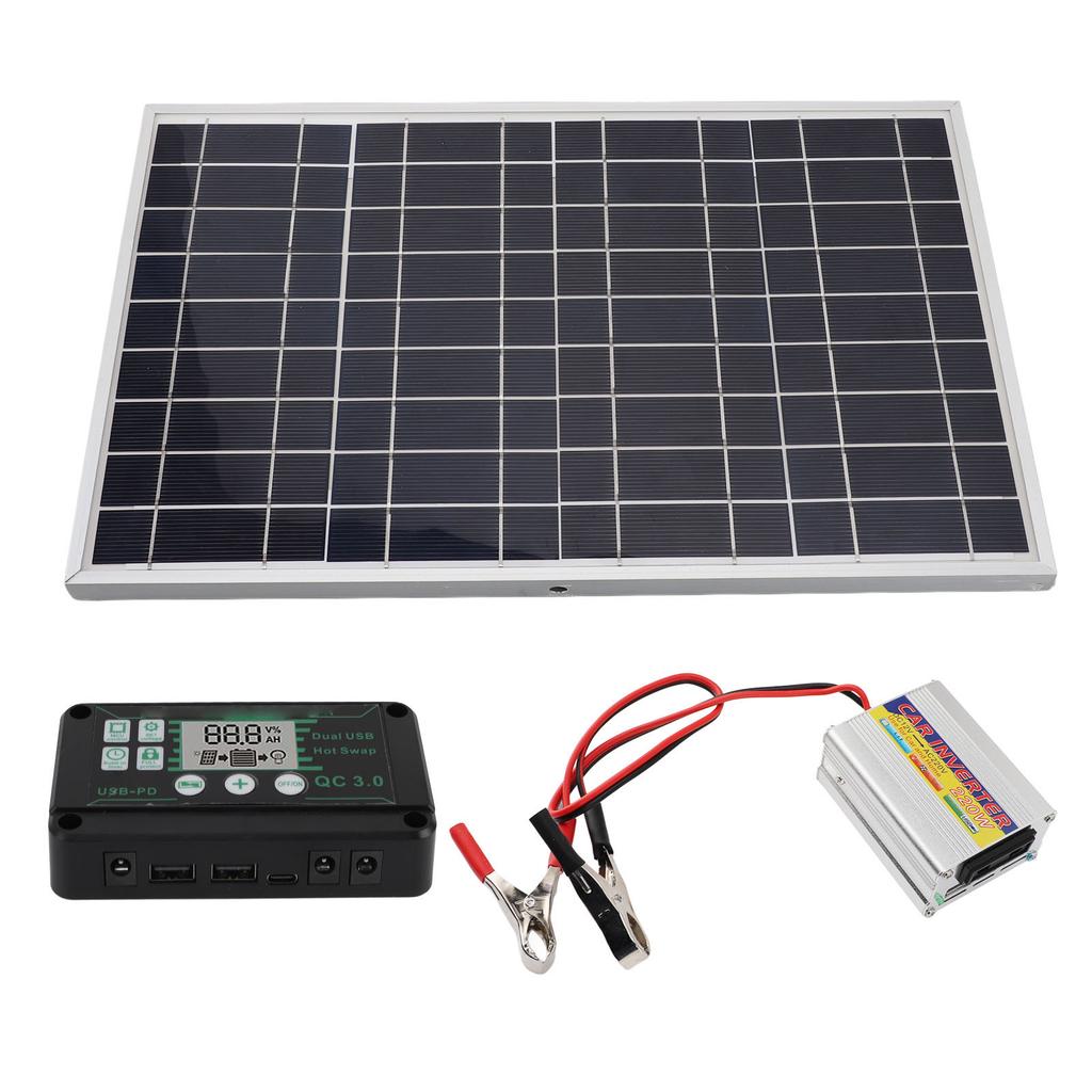 30W Solar Panel Kit with 220W Inverter and MPPT QC3.0 Controller, Portable Solar for RV Camping Boat Car 12V Battery