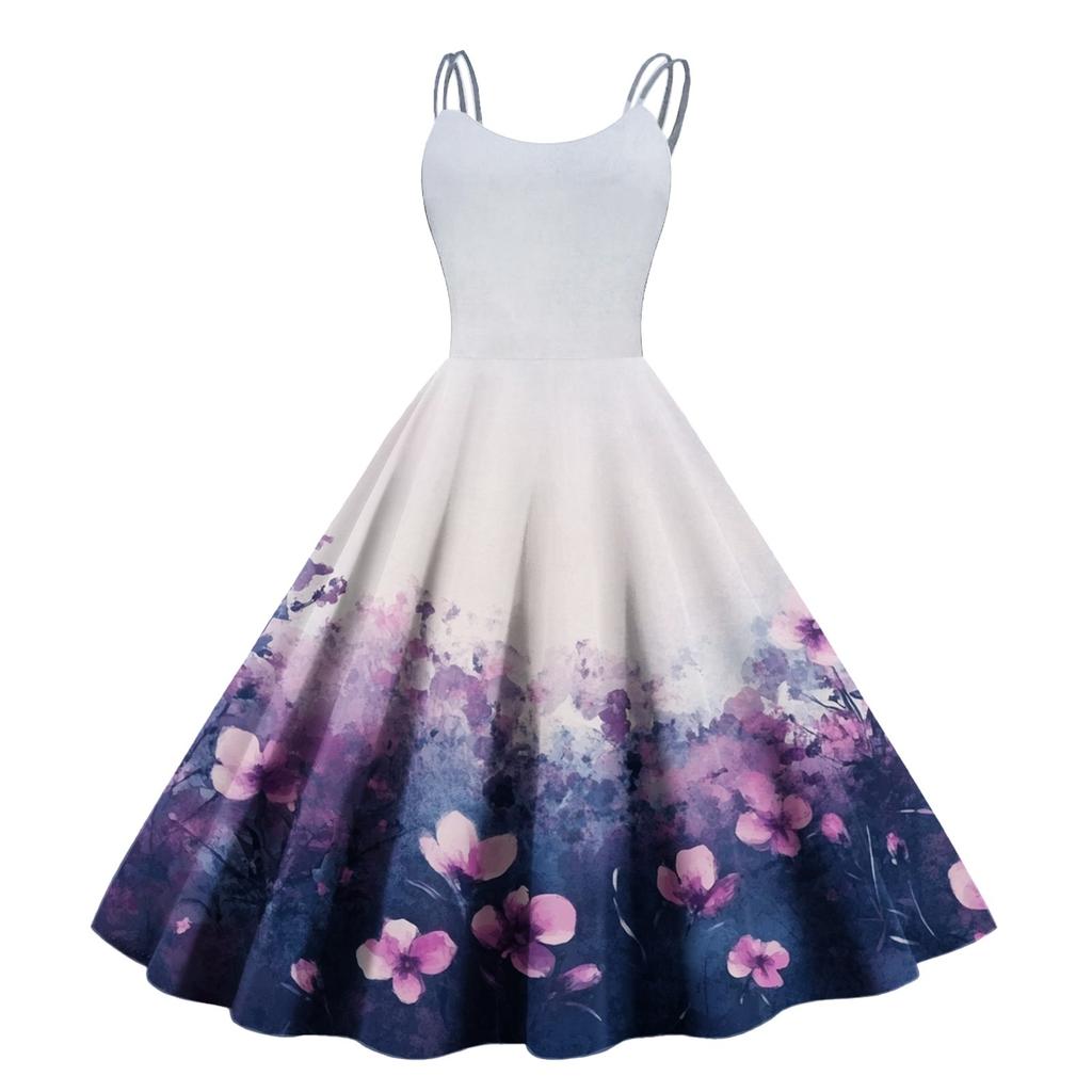 Women's Floral Print Sexy Off-the-shoulder Punk Vintage Dress