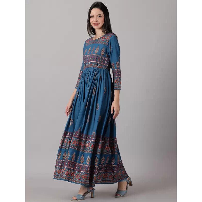 Женское платье-курти из принтованного вискозного шелка Anarkali Kurta, дизайнерское длинное платье-курти в стиле Болливуда VF-1847